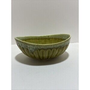 Vintage Haeger Pottery Ribbed Oval Bowl Planter Mid Century USA Green Bowl
